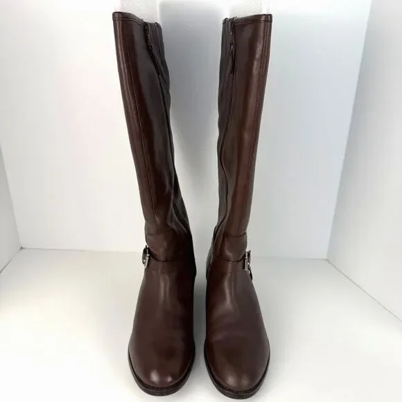 Lauren Ralph Lauren Marion Burnished Leather Riding Boots, Brown, 9.5B Wide Calf - Picture 4 of 16